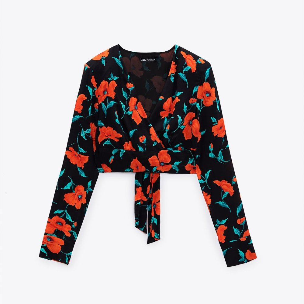 Zara Floral printed crop top jacket S NWT